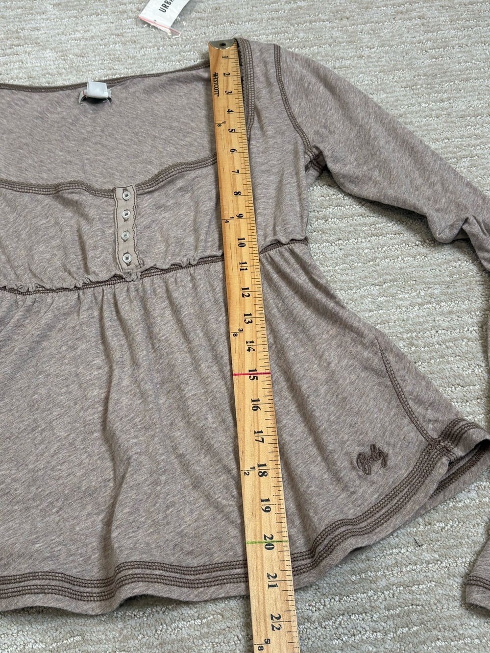 NWT BDG Brittney Long Sleeve Babydoll Henley Tee Womens Size Small Taupe Y2K - Picture 7 of 12
